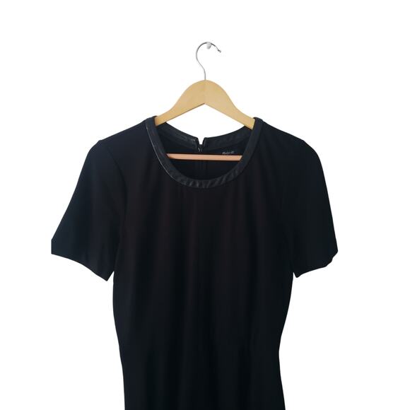 Madewell Fit & Flare Leather Trim Mini Dress Black Size Medium - Picture 2 of 9